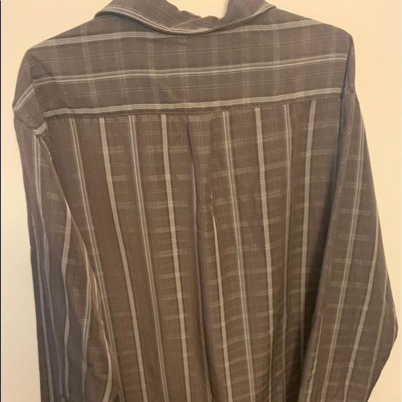 Brown stripe button up shirt, L - Picture 3 of 3